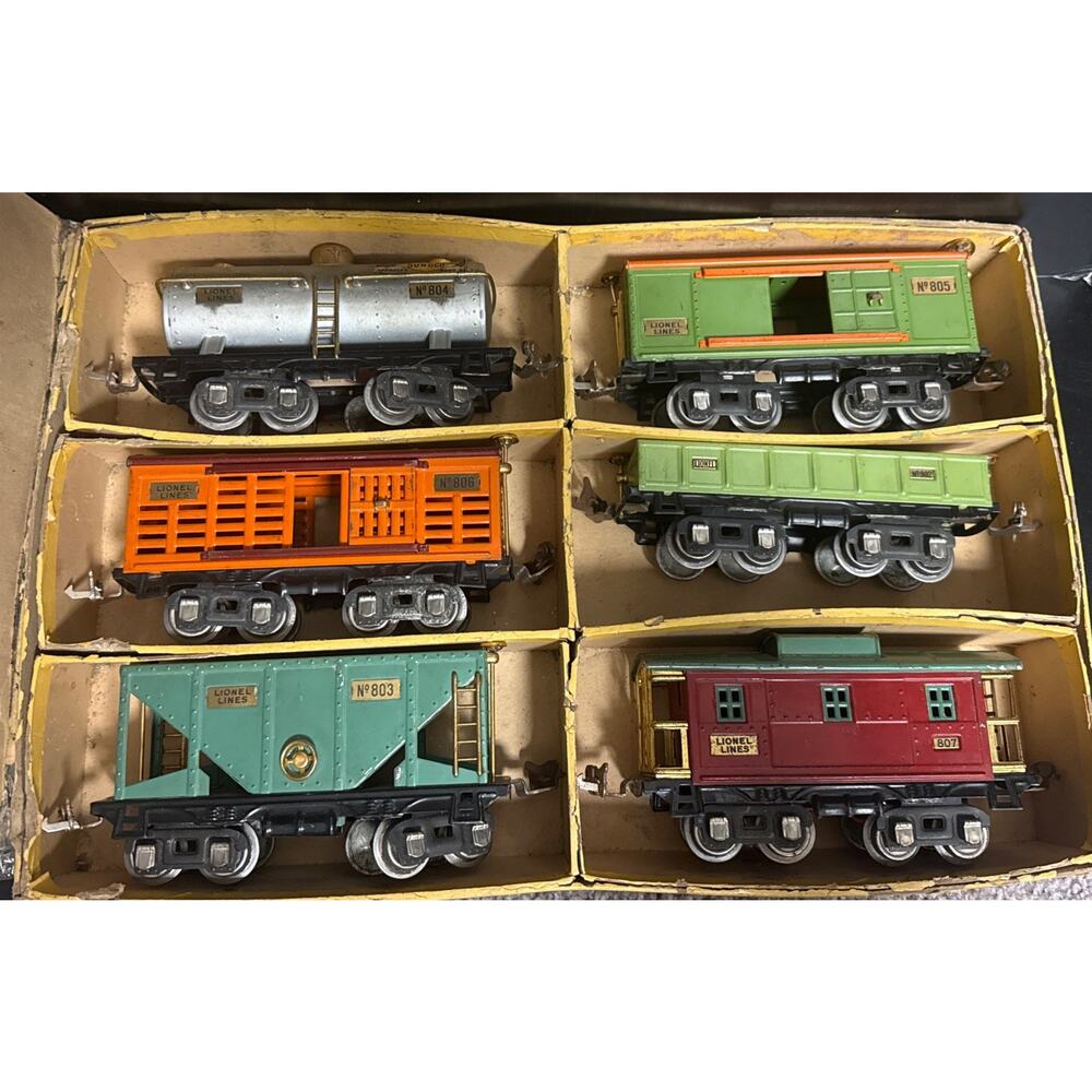 Lionel Pre War 808 Accessory Set 808 Lumbar Coal Oil Box Cattle Caboose Cars VTG